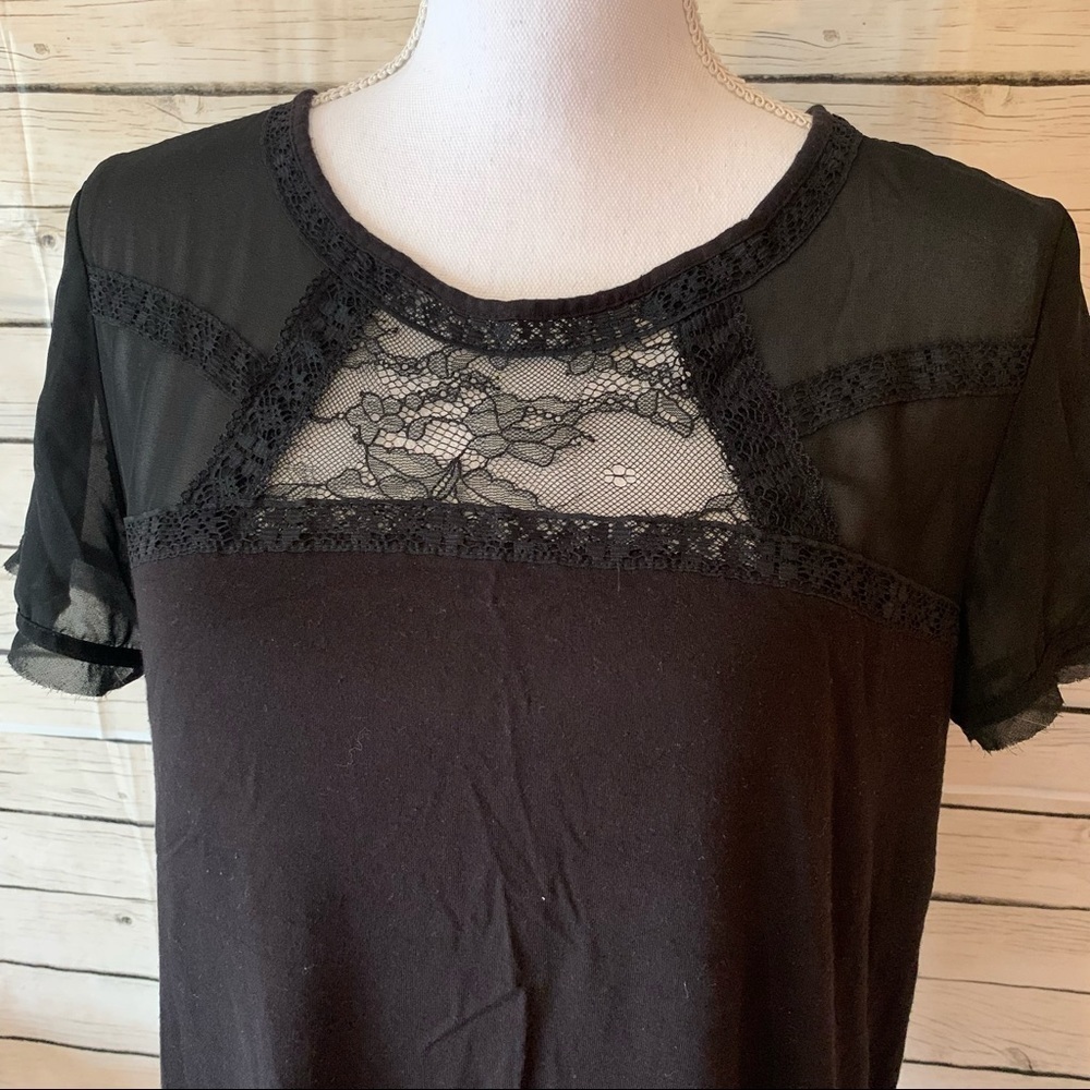 H&M Black Sheer Lace-Trimmed Top Size Medium - Picture 6 of 7